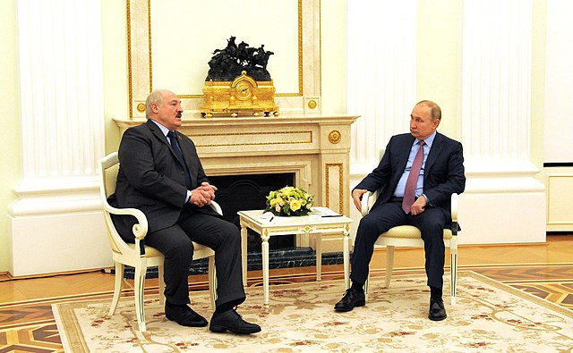 President of Russia Vladimir Putin with President of Belarus Alexander Lukashenko during Russian-Belarusian talks in the Kremlin in Moscow.